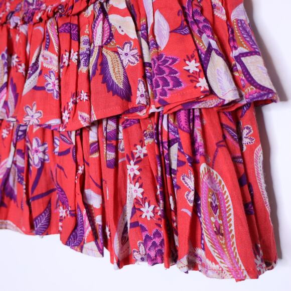 SUNDRY Floral Tiered Skirt Red Smocked Ruffle Lightweight Women's 1 / US S - Picture 11 of 14
